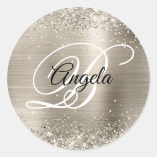 Falsches funkelndes Platin-Glitter-Folien-Monogram Runder Aufkleber