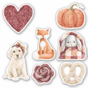 Falsches Gestricktes Herz Kürbis Fuchs Rose Hund H Aufkleber