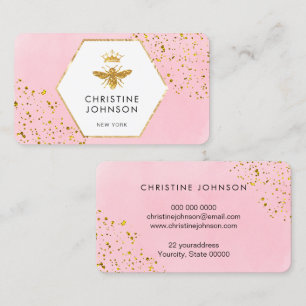 Falsches Glitter-Queen-Bee-Logo auf rosa Wasserfar Visitenkarte