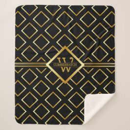 Falsches Gold-Achsen-Monogramm – Schwarz und Gold Sherpadecke