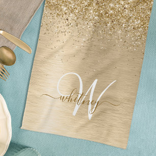 Falsches Gold gebürsteter Metall-Glitterdruck-Mono Geschirrtuch