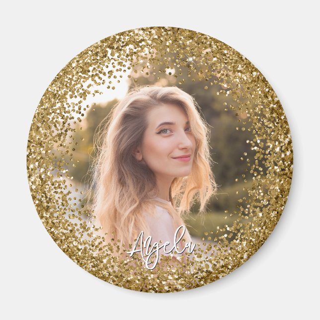 Falsches Gold-Glitter-Foto Magnet (Vorne)