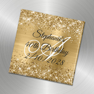 Falsches Gold-Glitter und Folien-Monogramm 40. Geb Magnet