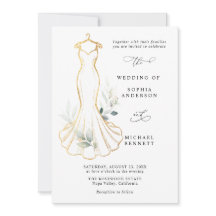 Falsches Gold und Grünzeug Hochzeitskleid Einladun