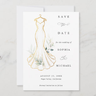 Falsches Gold und Grünzeug Hochzeitskleid Save The Date