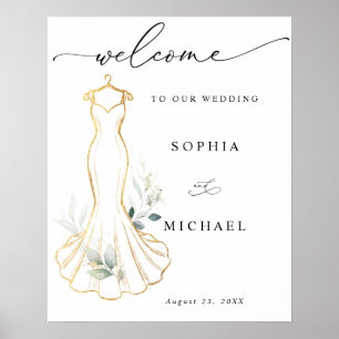 Falsches Gold und Grünzeug Hochzeitskleid Willkomm Poster