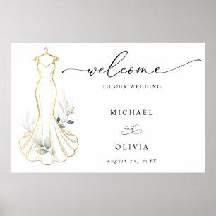 Falsches Gold und Grünzeug Hochzeitskleid Willkomm Poster