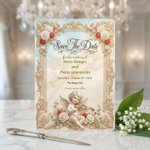 Falsches Goldfiligran & gedruckter Marmor im Rokok Save The Date