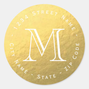 Falsches Goldfolie-Monogramm-Rücksendeetikett Runder Aufkleber
