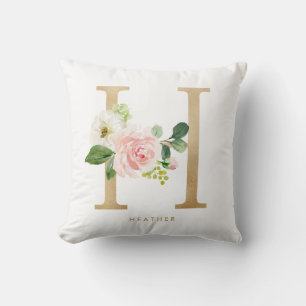 Falsches Goldfolien-Blumeninitial H Monogramm Kissen