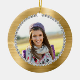Falsches Goldfolien-Familienfoto-Monogramm Keramik Ornament