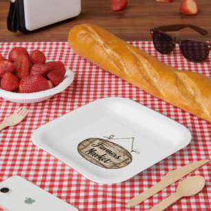 Falsches Holz-Bauernmarkt-Schild Pappteller