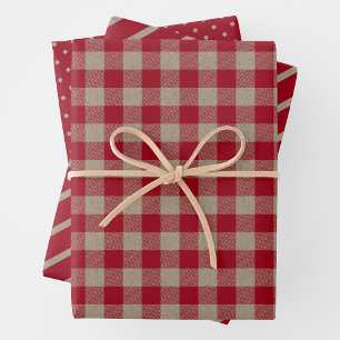 Falsches Kraftpapier mit Karo, Streifen und Punkte Geschenkpapier Set