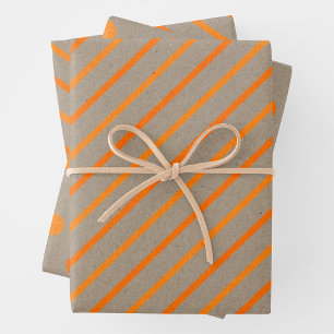 Falsches Kraftpapier mit orangen Streifen und Punk Geschenkpapier Set