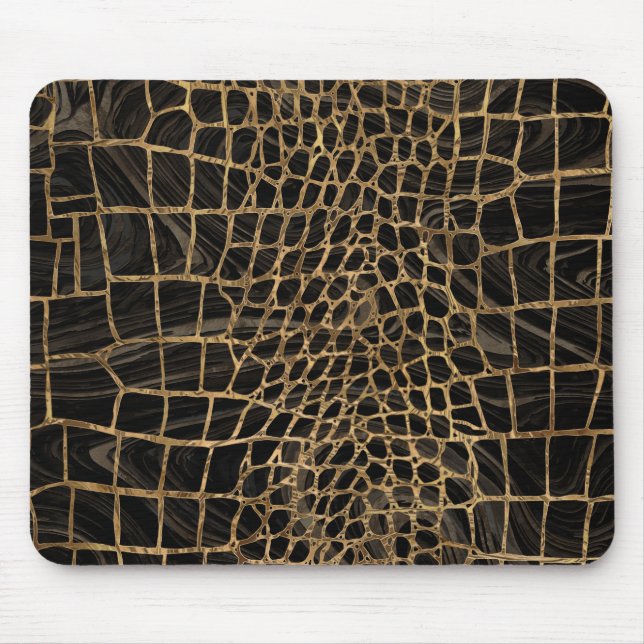 Falsches Krokodil Black Liquid Marble and Gold Mousepad (Vorne)