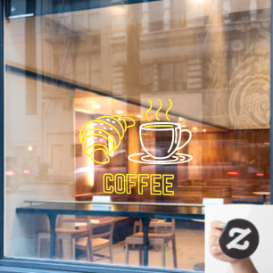 Falsches Neon-Café- und Croissant-Schild Fensterau Fensteraufkleber