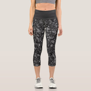 Falsches Pailletten Schwarz Muster Capri Leggings