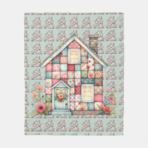 Falsches Patchwork Cottagecore Blumenhaus Fleecedecke