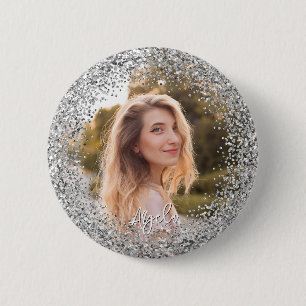 Falsches Silber-Glitter-Foto Button