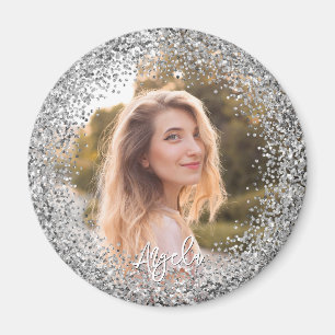 Falsches Silber-Glitter-Foto Magnet