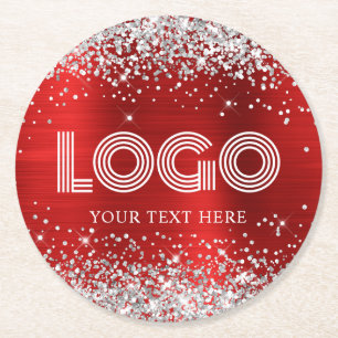 Falsches Silber-Glitter Roter Folien-Logo Runder Pappuntersetzer