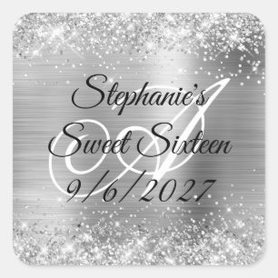 Falsches Silber-Glitter und Folie Sweet Sixteen Quadratischer Aufkleber