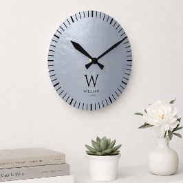 Falsches silbernes metallic-graues Schwarz-Monogra Runde Wanduhr