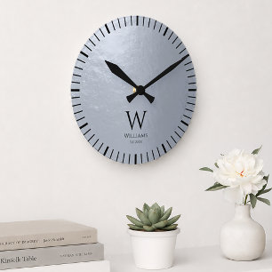 Falsches silbernes metallic-graues Schwarz-Monogra Runde Wanduhr