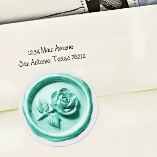 Falsches Wachssiegel Aqua Rose 2 Tiefe Prägung Runder Aufkleber