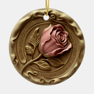Falsches Wachssiegel Gold Rosa Rosenblüten-Jubiläu Keramik Ornament