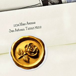 Falsches Wachssiegel Goldene Rose 2 tiefe Prägung Runder Aufkleber