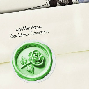 Falsches Wachssiegel Grüne Rose 2 Tiefer Eindruck Runder Aufkleber