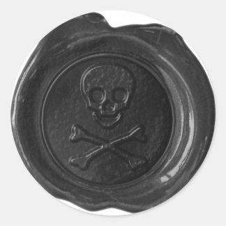 Falsches Wachssiegel - schwarzer Totenkopf mit gek Runder Aufkleber