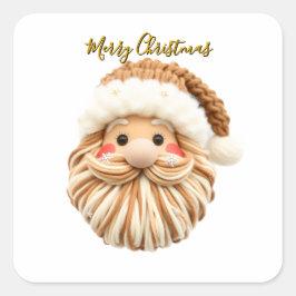 Falsches Weihnachtsmann-Yarn-Gesicht Quadratischer Aufkleber