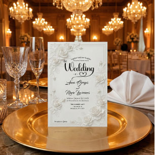 Falsches Weißes Rosen Basrelief Blumen Hochzeit Einladung