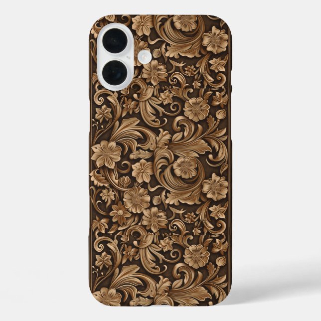 Falsches westliches Holzschnitzmuster gekachelt  iPhone 16 Plus Hülle (Rückseite)