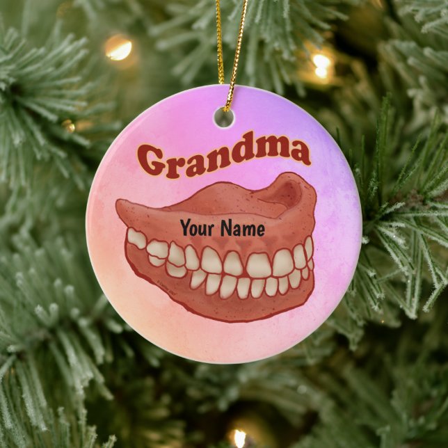 False Teeth Grandma Keramik Ornament (Baum)