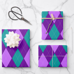 Faltblätter für Lila und grüne Raute Geschenkpapier Set