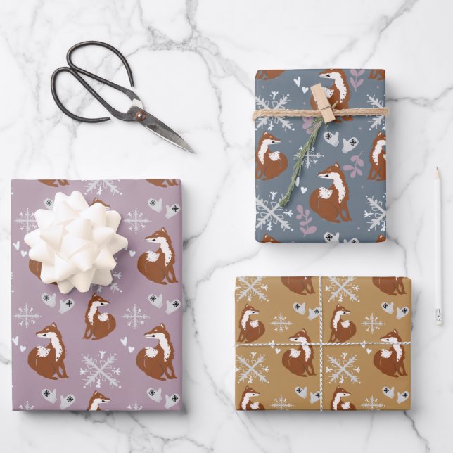 Faltblätter für Nordic Fox Holiday Pattern Geschenkpapier Set (Vorderseite)