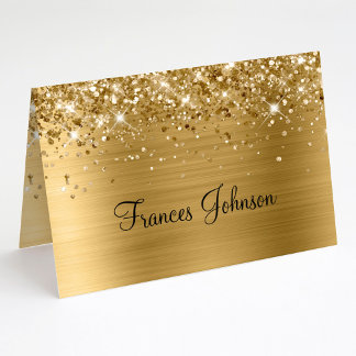 Falten Sie Ihre eigenen Glittery Gold Name Platzka Einladung