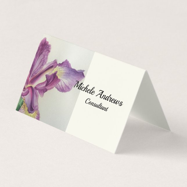 Falten Sie Visitenkarte-Lavendel-Iris zusammen Visitenkarten (Vorderseite)