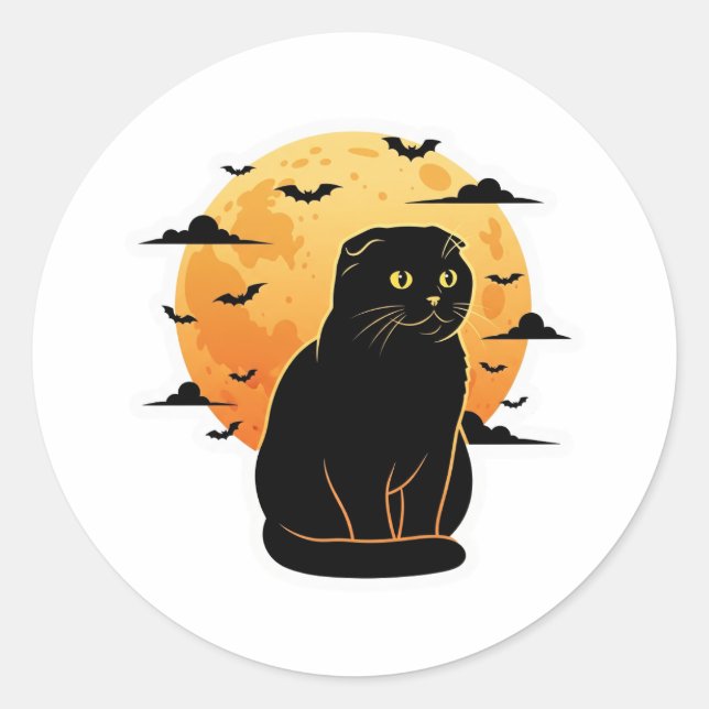 Falten & Vollmond - schottisches KatzenHalloween Runder Aufkleber (Vorderseite)