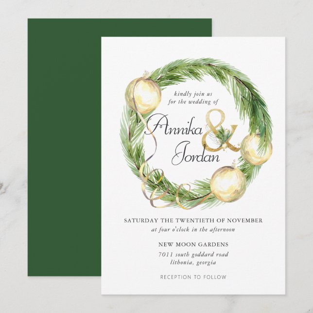 Faltenbalg Grün Wreath Einladung zur Hochzeit (Vorne/Hinten)