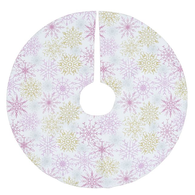 Faltenpink Snowflakes, gebürstet Polyester Tree S Weihnachtsbaumdecke (Vorderseite)