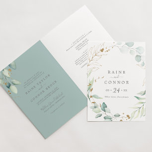 Faltgeflochtene Hochzeit von Airy Greenery und Gol Einladung