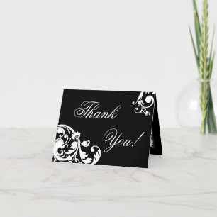 Faltkarte Danke Schwarz Weiß Florales Filigran
