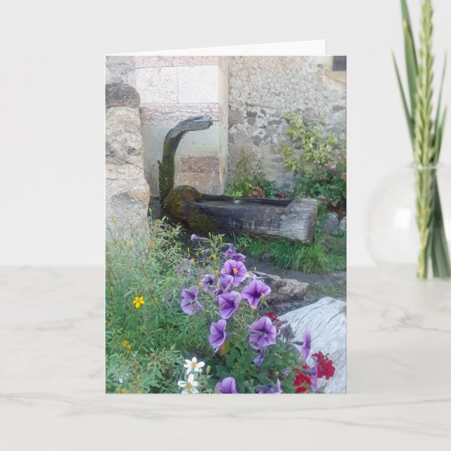 Faltkarte mit Bergbrunnen und Blume Karte (Vorderseite)
