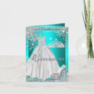 Faltkarte Quinceanera Aquamarin Tiara Foto Einladung