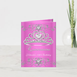 Faltkarte Quinceanera Pink Glitzer Tiara Einladung