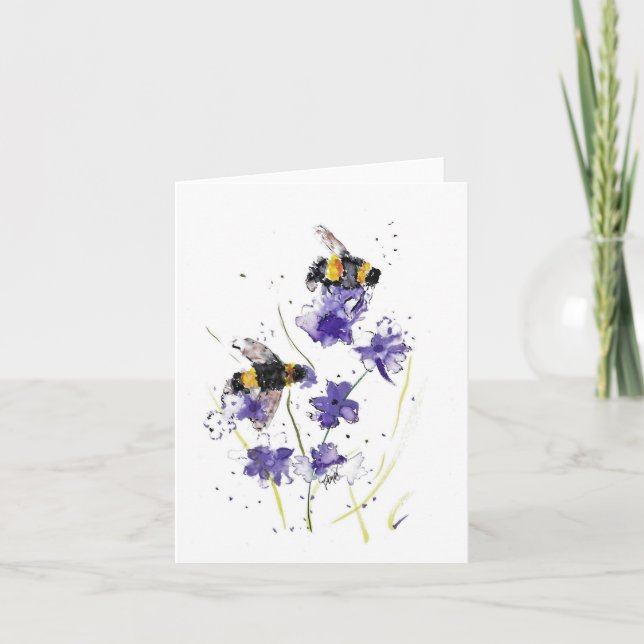 Faltkarte Wasserfarbe von Bienen und Veilchen (Vorderseite)